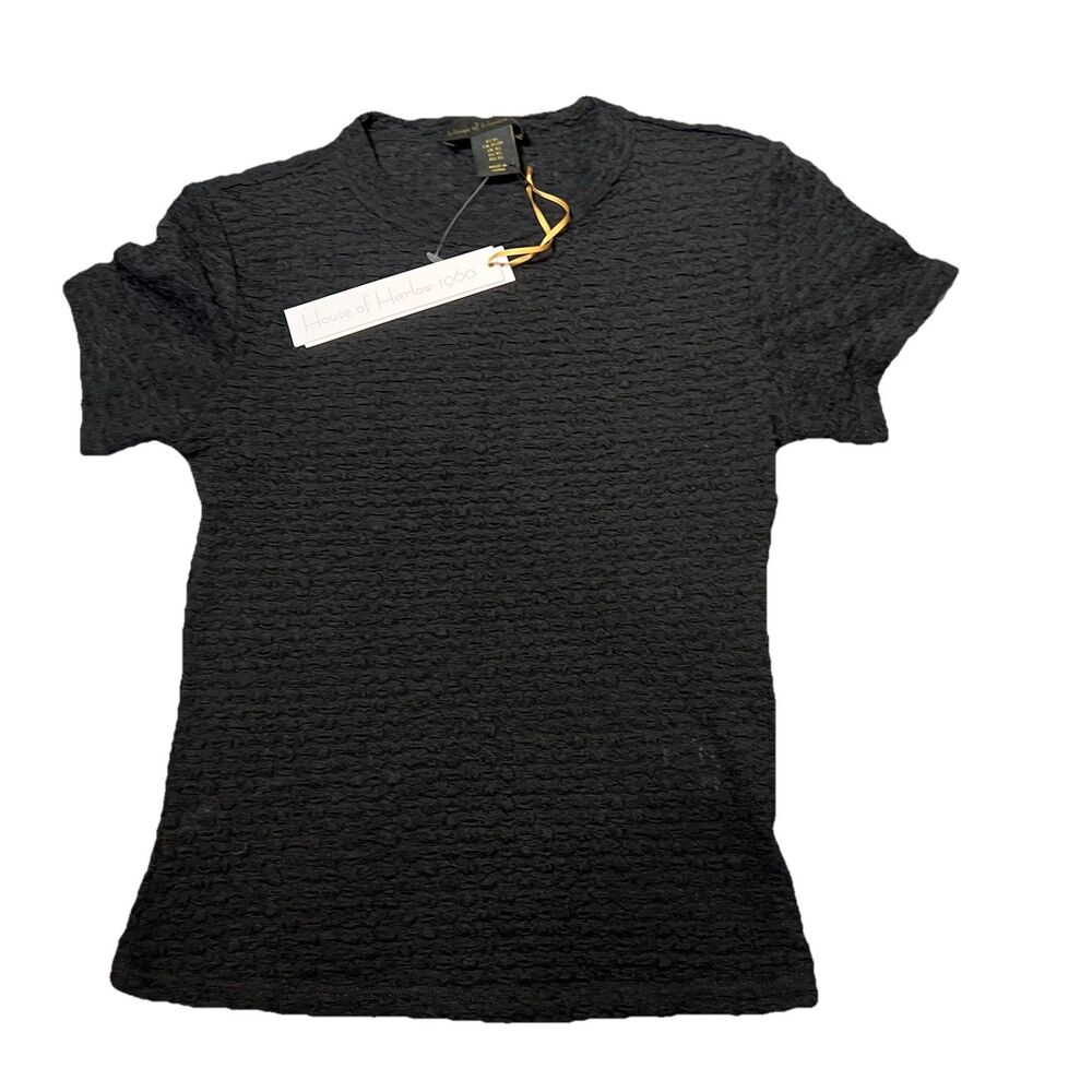 House Of‎ Harlow 1960 Black Fitted Textured Crinkle short sleeve Women's XS NWT